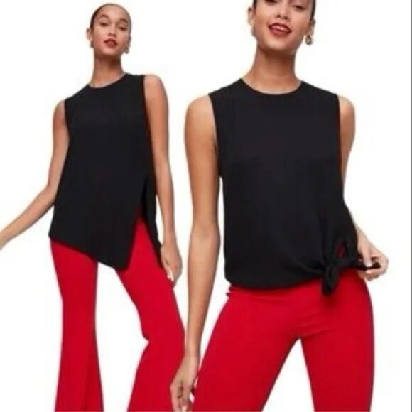 BABATON Hopkins Shortsleeve Tank Asymmetrical Black Blouse Womens M Office Chic - Picture 1 of 4